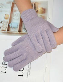 Fashion Light Purple Wool Five-finger Gloves