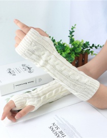 Fashion White Half Finger Twist Twist Yarn Knitting Gloves