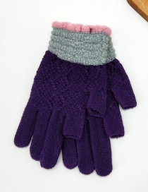 Fashion Purple Contrast Lace Points With Knitted Wool And Velvet Gloves