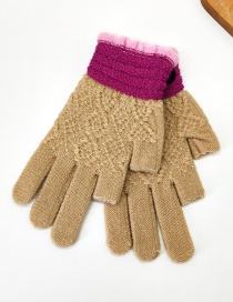 Fashion Khaki Contrast Lace Points With Knitted Wool And Velvet Gloves