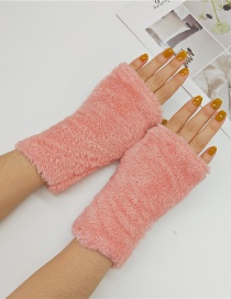 Fashion Pink Plush Half Finger Gloves