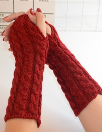 Fashion Red Wool Half Finger Knit Full Twist Arm Sleeve