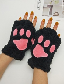 Fashion Black Cat Claw Plush Bear Paw Half Finger Gloves
