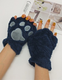 Fashion Upper Cyan Cat Claw Plush Bear Paw Half Finger Gloves