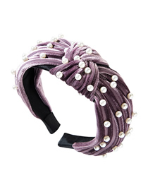 Fashion Purple Horizontal Striped Gold Velvet Wide-brimmed Knotted Pearl Headband