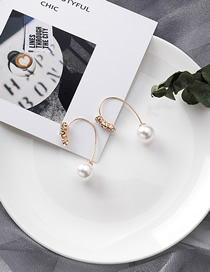 Fashion Gold Rhinestone Pearl Geometric Curved Earrings