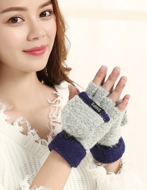 Fashion Gray-blue Flip Half Finger Knit Letter Gloves