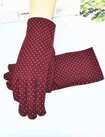 Fashion Red Wine Short Spandex Stretch Dot Brushed Gloves
