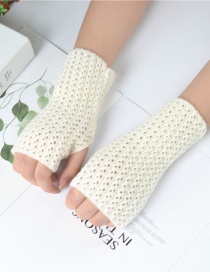 Fashion White Knitted Mesh Fingerless Short Gloves