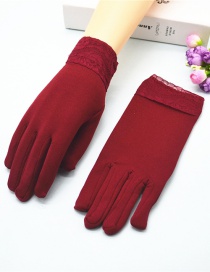 Fashion Red Wine Wide-brimmed Lace-brushed Five-finger Gloves
