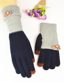 Fashion Light Gray Dark Blue Touch Screen Knit Gloves