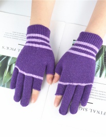 Fashion Purple Wool Dew Two-finger Gloves