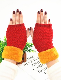 Fashion Red Plus Mouth And Velvet Half Finger Gloves