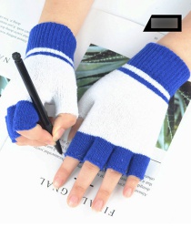 Fashion Blue Wool-blend Colorblock Half Finger Gloves