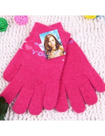 Fashion You- Red One Arrow Through The Heart Letter Wool And Velvet Knit Gloves