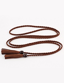 Fashion Coffee Wooden Beads Fringed Thin Belt