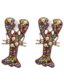Fashion Color Lobster And Diamond Stud Earrings