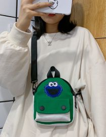 Fashion Green Contrast Color Mosaic Cartoon Embroidery Shoulder Diagonal Package