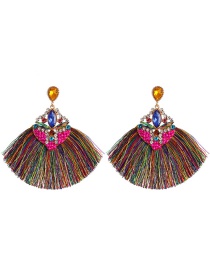 Fashion Color Geometric Hollow Diamond Beads Tassel Earrings