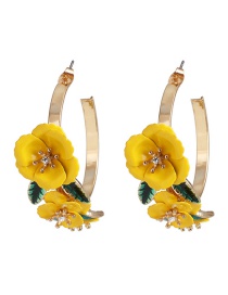 Fashion Yellow C-shaped Iron Flower Earrings