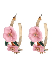 Fashion Pink C-shaped Iron Flower Earrings