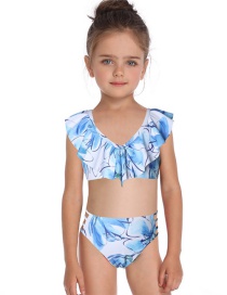 Fashion Blue Flashing V-neck Print Children's Swimsuit