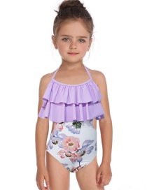 Fashion Purple Double Flashing Print Children's Swimsuit