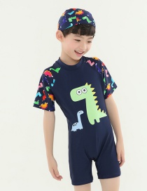 Fashion Dark Blue Dinosaur Monster Children's One Piece Swimsuit