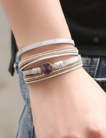 Fashion Gold Multi-layer Leather-studded Gravel Magnetic Buckle Wrapped Bracelet