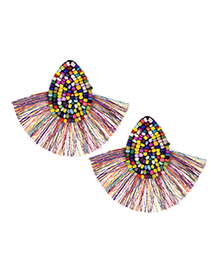 Fashion Color Alloy Non-woven Beads Tassel Earrings