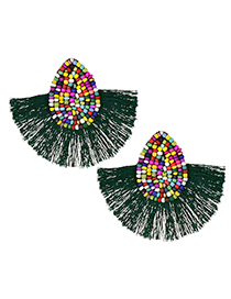 Fashion Green Alloy Non-woven Beads Tassel Earrings