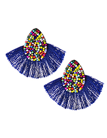 Fashion Blue Alloy Non-woven Beads Tassel Earrings