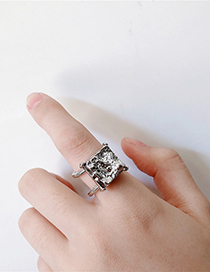 Fashion Silver Irregular Stone Imitation Gemstone Square Open Ring