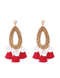 Fashion Red Alloy Shell Rattan Dripping Tassel Earrings