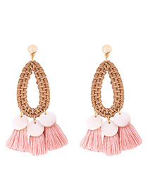 Fashion Pink Alloy Shell Rattan Dripping Tassel Earrings