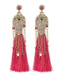 Fashion Red Alloy Studded Palm Tassel Earrings