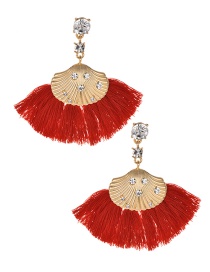 Fashion Red Alloy Studded Shell Tassel Earrings