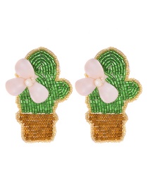 Fashion Color Felt Cloth Resin Rice Bead Cactus Earrings