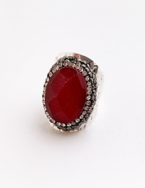 Fashion Red Alloy Diamond Natural Stone Ring