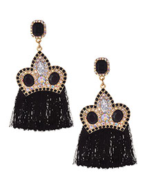 Fashion Black Alloy Diamond Crown Tassel Earrings