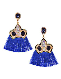 Fashion Blue Alloy Diamond Crown Tassel Earrings