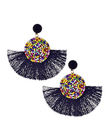 Fashion Navy Alloy Rice Beads Tassel Earrings
