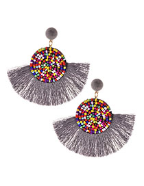 Fashion Gray Alloy Rice Beads Tassel Earrings