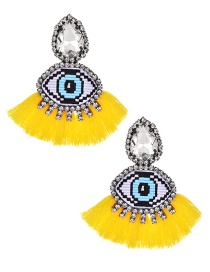 Fashion Yellow Alloy Rhinestone Eye Tassel Earrings