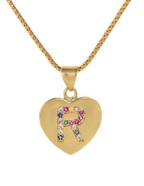 Fashion R Gold Copper Inlaid Zircon Color Letter Necklace