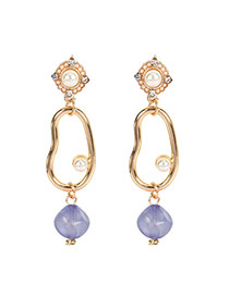 Fashion Purple Pearl Alloy Irregular Acrylic Stud Earrings