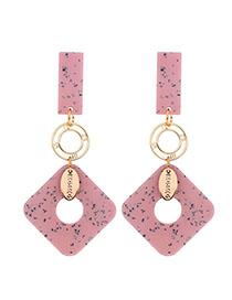 Fashion Pink Clock Alloy Square Acrylic Stud Earrings
