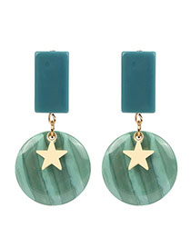 Fashion Green Acrylic Stone Texture Pentagram Earrings
