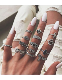 Fashion Silver Elephant Leaf Ring Set