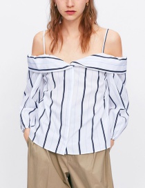 Fashion White One-shoulder Striped Shirt